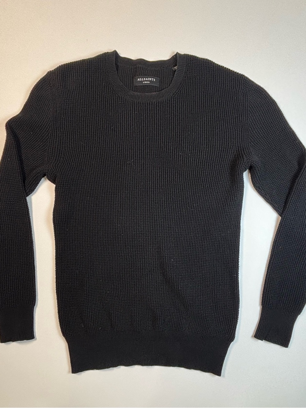 All Saints Black Crewneck Waffle Knit Sweater - XS